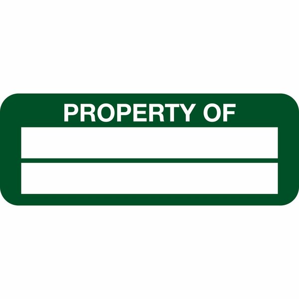 Lustre-Cal Property ID Label PROPERTY OF Polyester Green 2in x 0.75in  2 Blank # Pads, 100PK 253744Pe2G0000